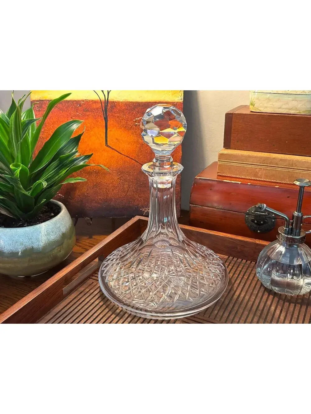 Vintage Waterford Crystal Ship Decanter Lismore Pattern Irish Cut Liquor Barware
